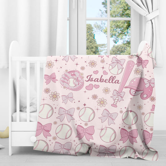 Pink Coquette Bow Baseball Blanket