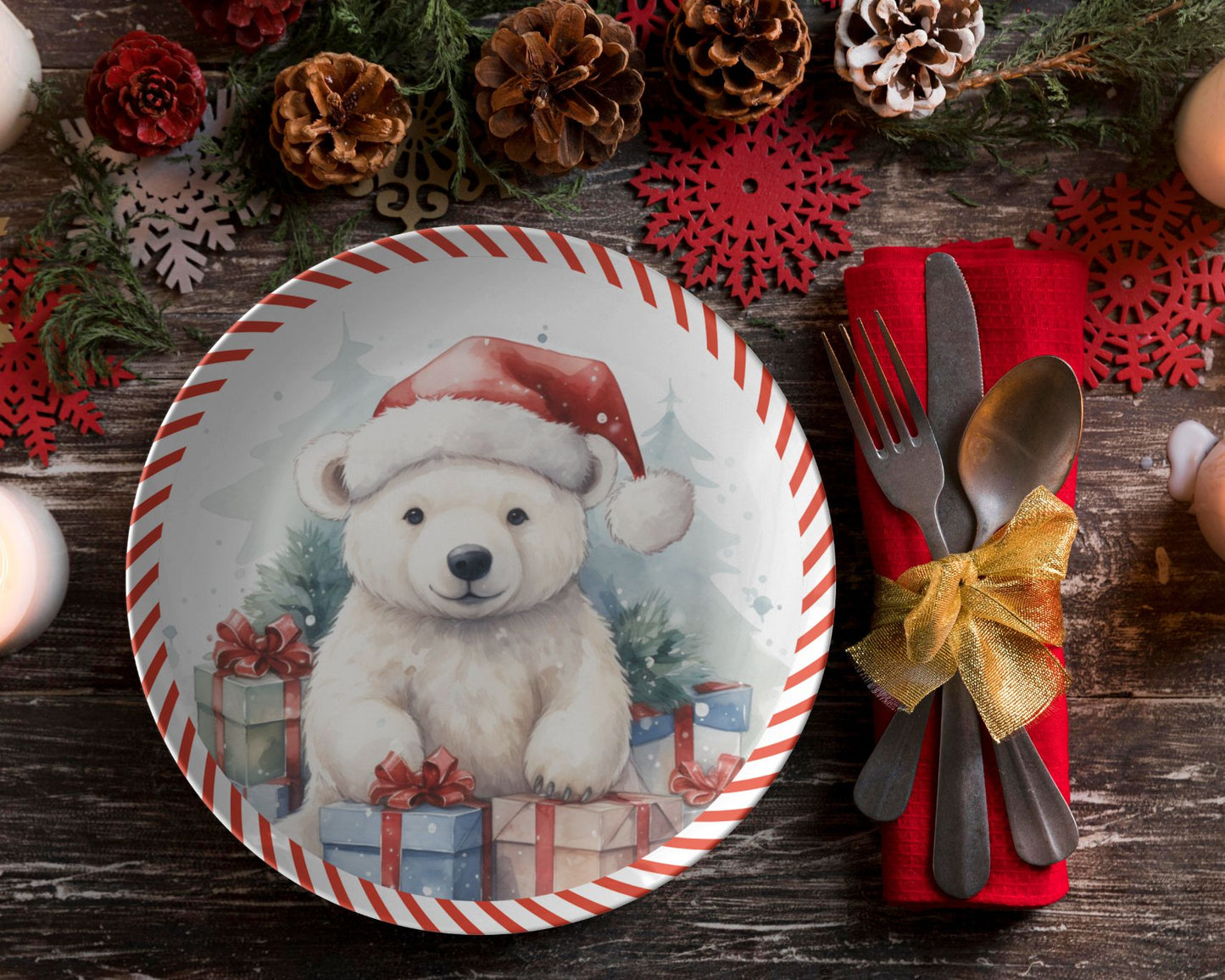 Thermosaf Polymer Plastic Christmas Bear Dinner Plate