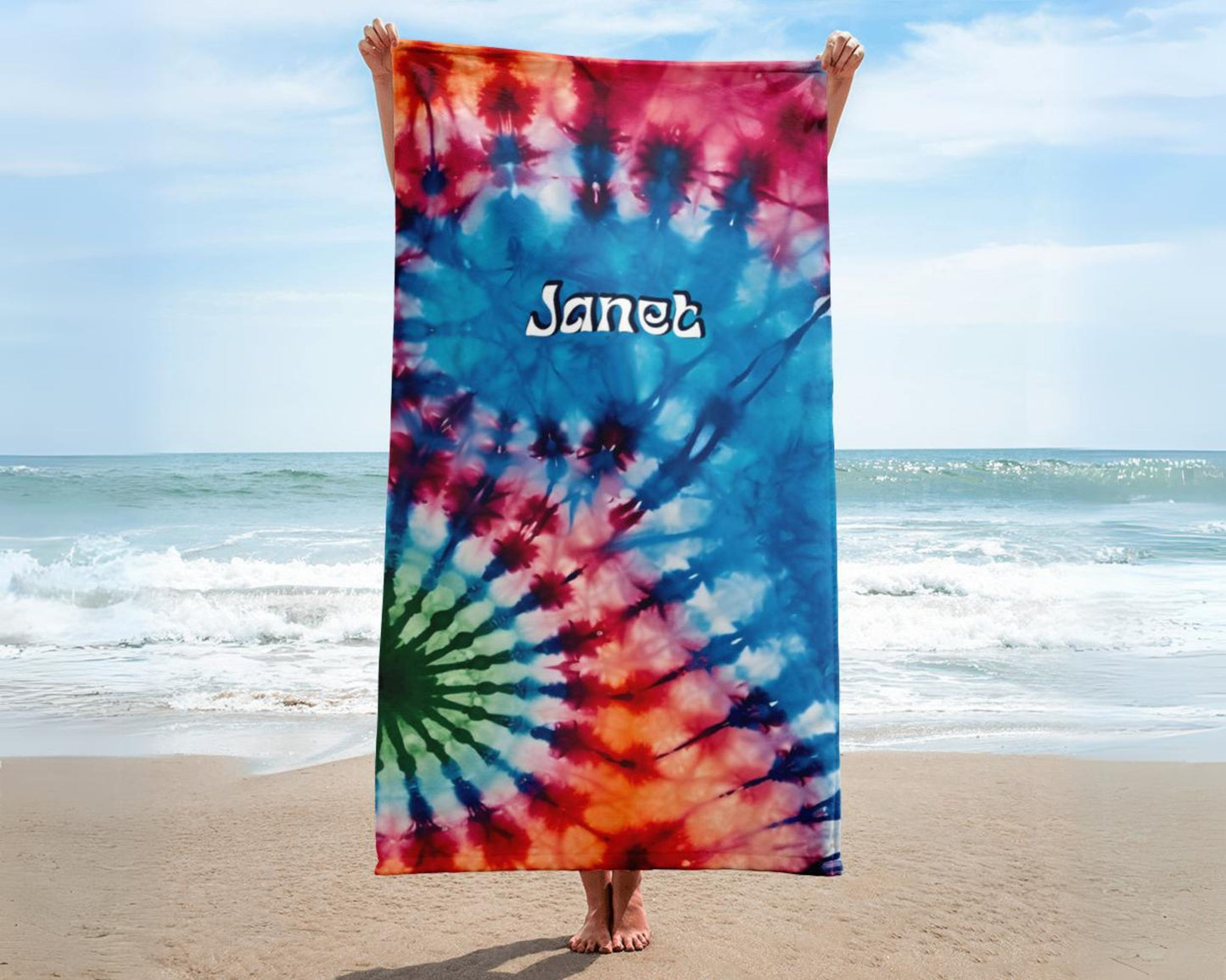Personalized Retro Tie Dye Summer Beach Towel
