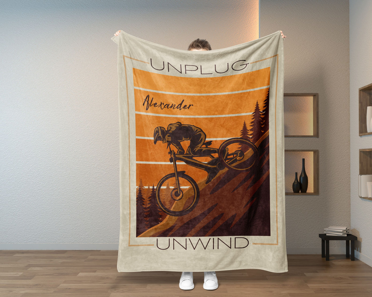 Personalized Mountain Bike Blanket Custom Mountain Bike Gift
