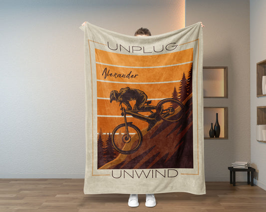 Personalized Mountain Bike Blanket Custom Mountain Bike Gift