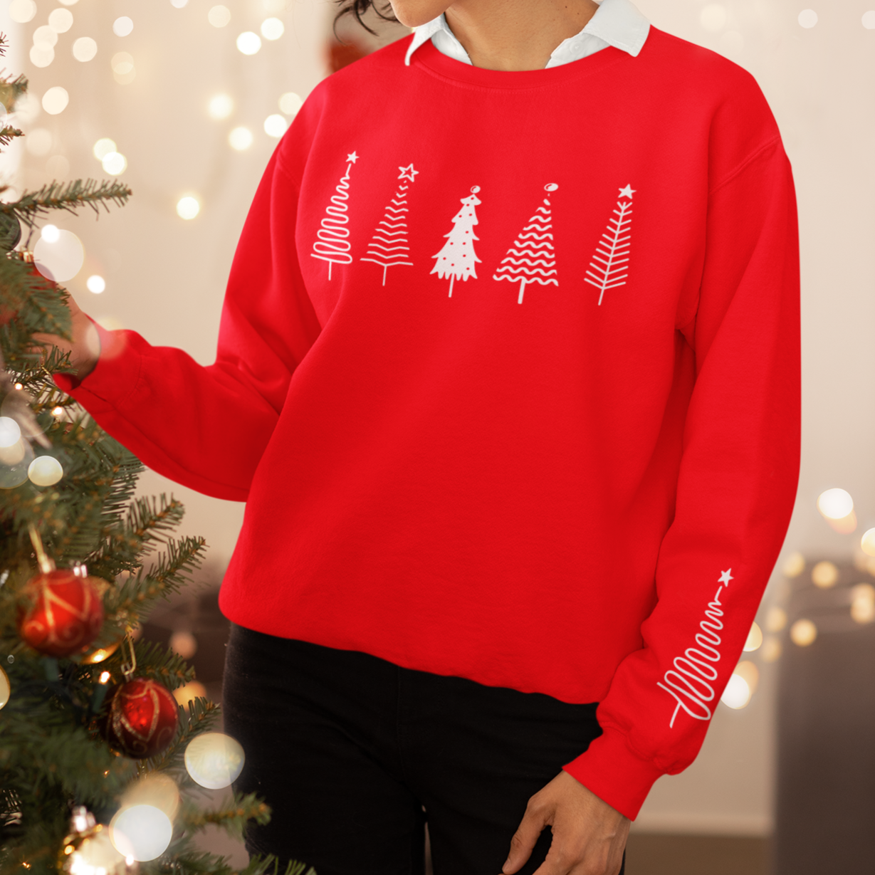 Minimalistic Christmas Tree Sweatshirt, Simple Christmas Sweatshirt For Women Minimalist Trendy Christmas Sweatshirt For Christmas Eve