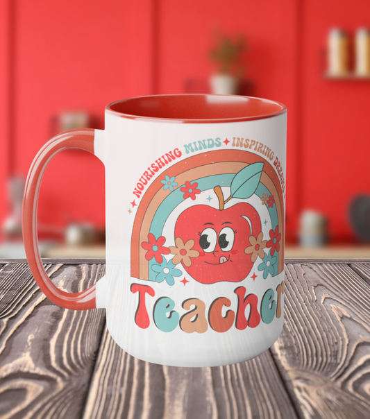 Nourishing Minds Inspiring Dreams 15 oz Ceramic Retro Rainbow Teacher Mug