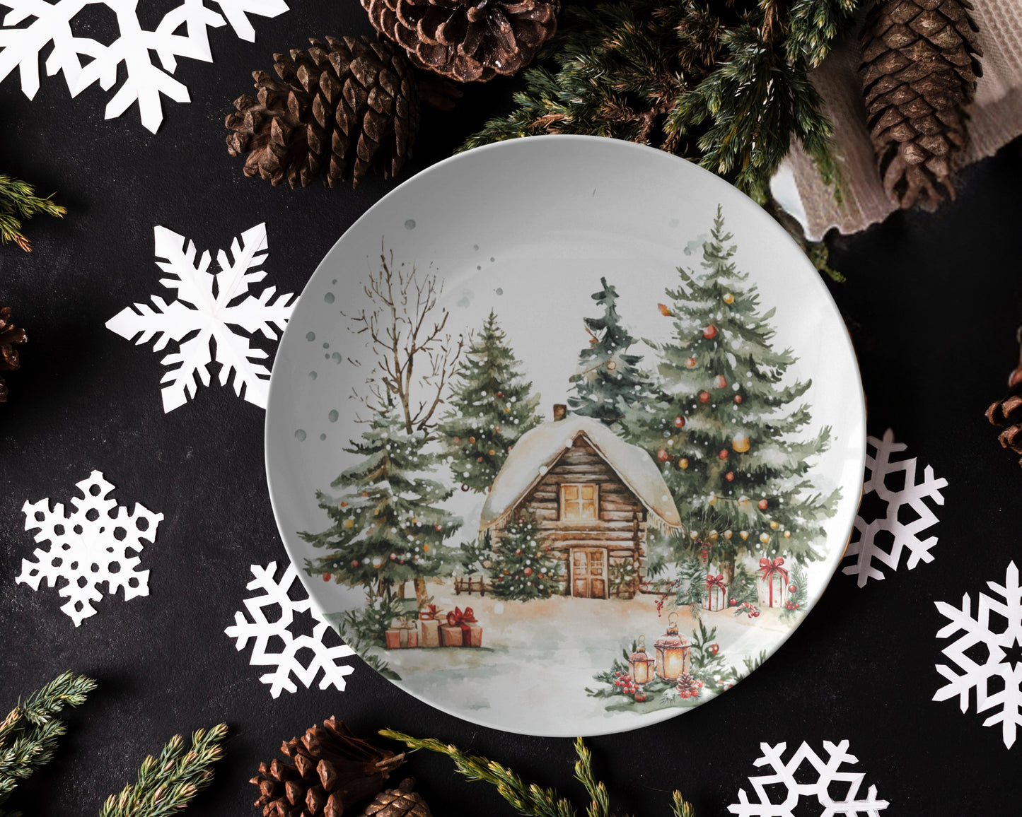 Country Home Log Cabin Holiday Plate