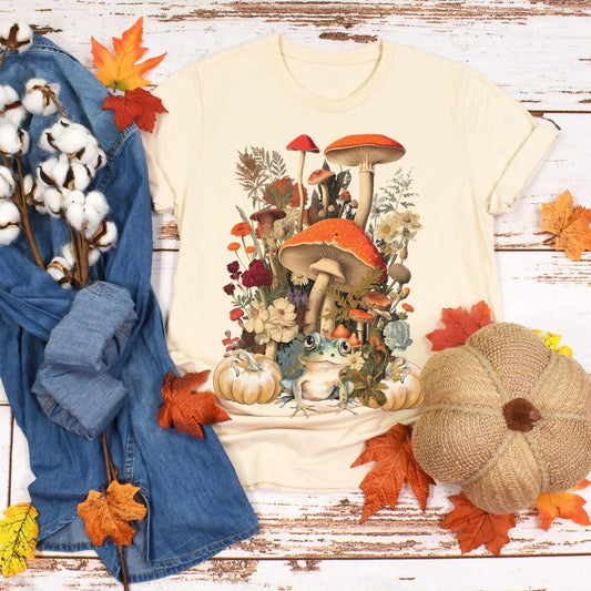 Floral Cottagecore Frog Shirt Fall Pumpkin Cottage Core T Shirt