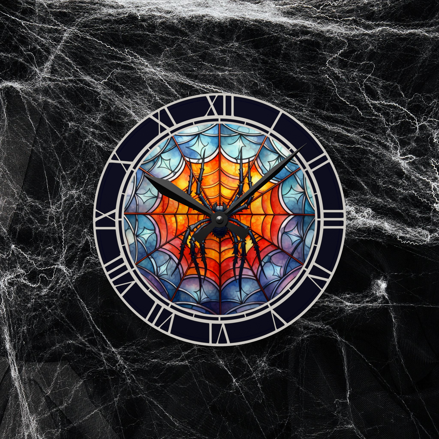 Spider Clock Creepy Halloween Hanging Decor Round Acrylic Wall Clock, Halloween Horror Decor Scary Halloween Home Decor