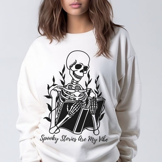 Premium Sweatshirt Book Reader Sweatshirt Spooky Vibes Sweatshirt Book Lover Gift Ideas Halloween Skeleton Sweatshirt Book Lover Sweatshirt