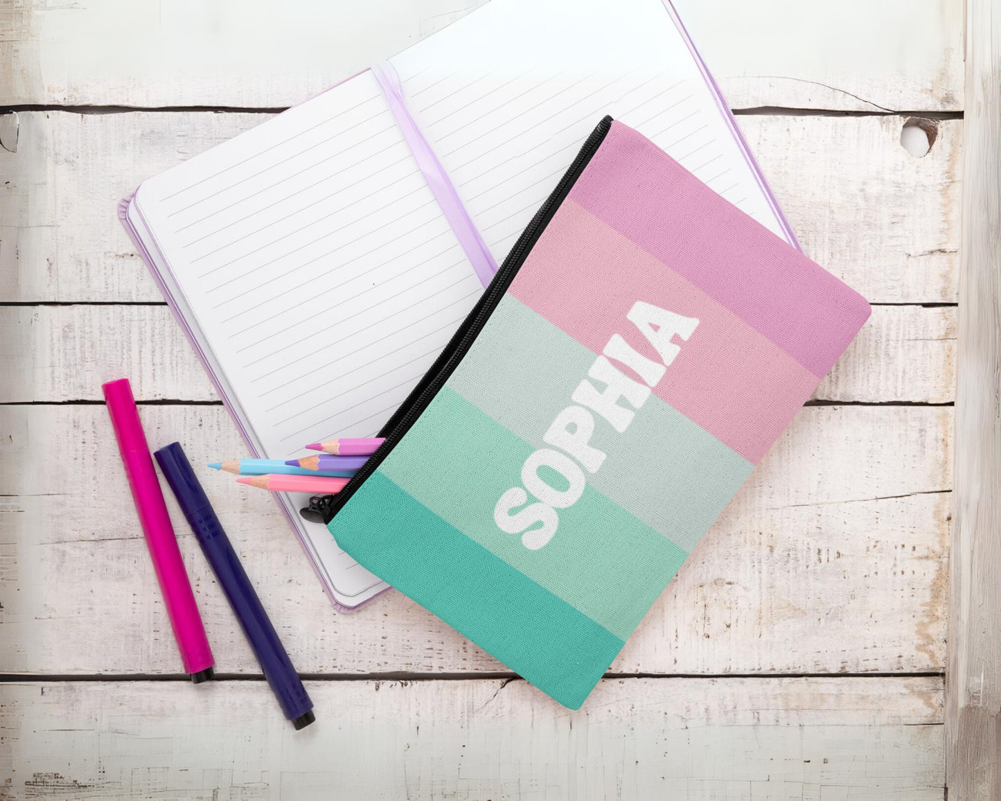Personalized Colorful Striped Pencil Case Custom Back to School Gift
