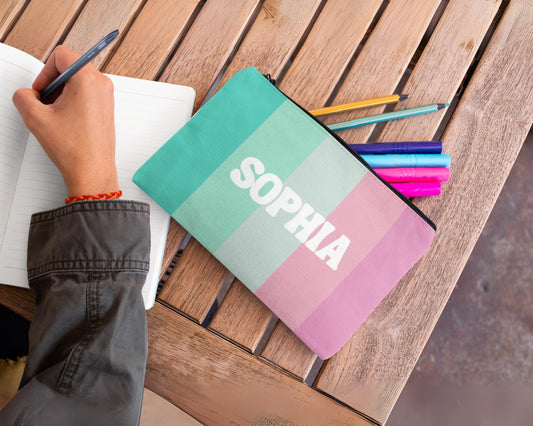 Personalized Colorful Striped Pencil Case Custom Back to School Gift