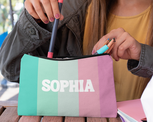 Personalized Colorful Striped Pencil Case Custom Back to School Gift