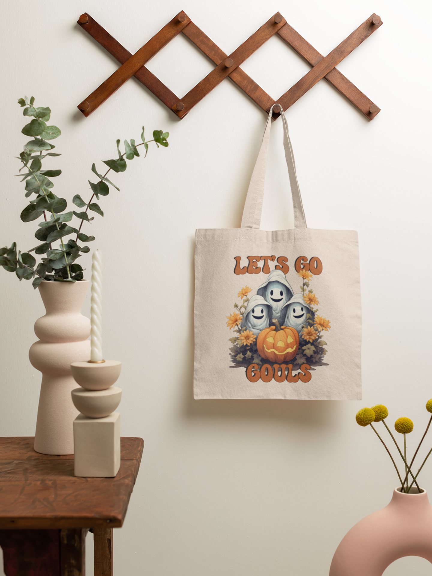 Ghost and Pumpkin Floral Rustic Fall Tote Bag Halloween Pumpkin Bag Rustic Trick or Treat Bag Halloween Candy Bag Halloween Goodie Bag