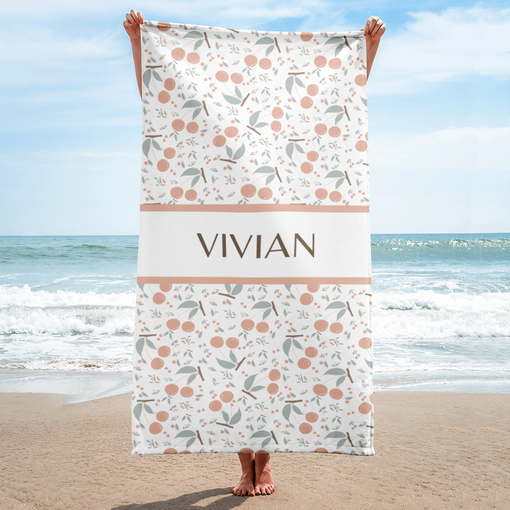 Personalized Pastel Cherry Beach Towel