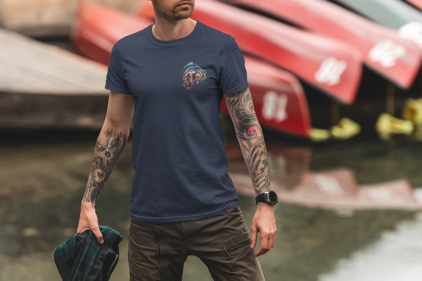 Mens Fishing Shirt Gift For Him Patriotic Shirt Angler Gift Fishing T Shirt Gift For Grandad Lake Shirt Bass Fishing Gifts USA Flag Shirt