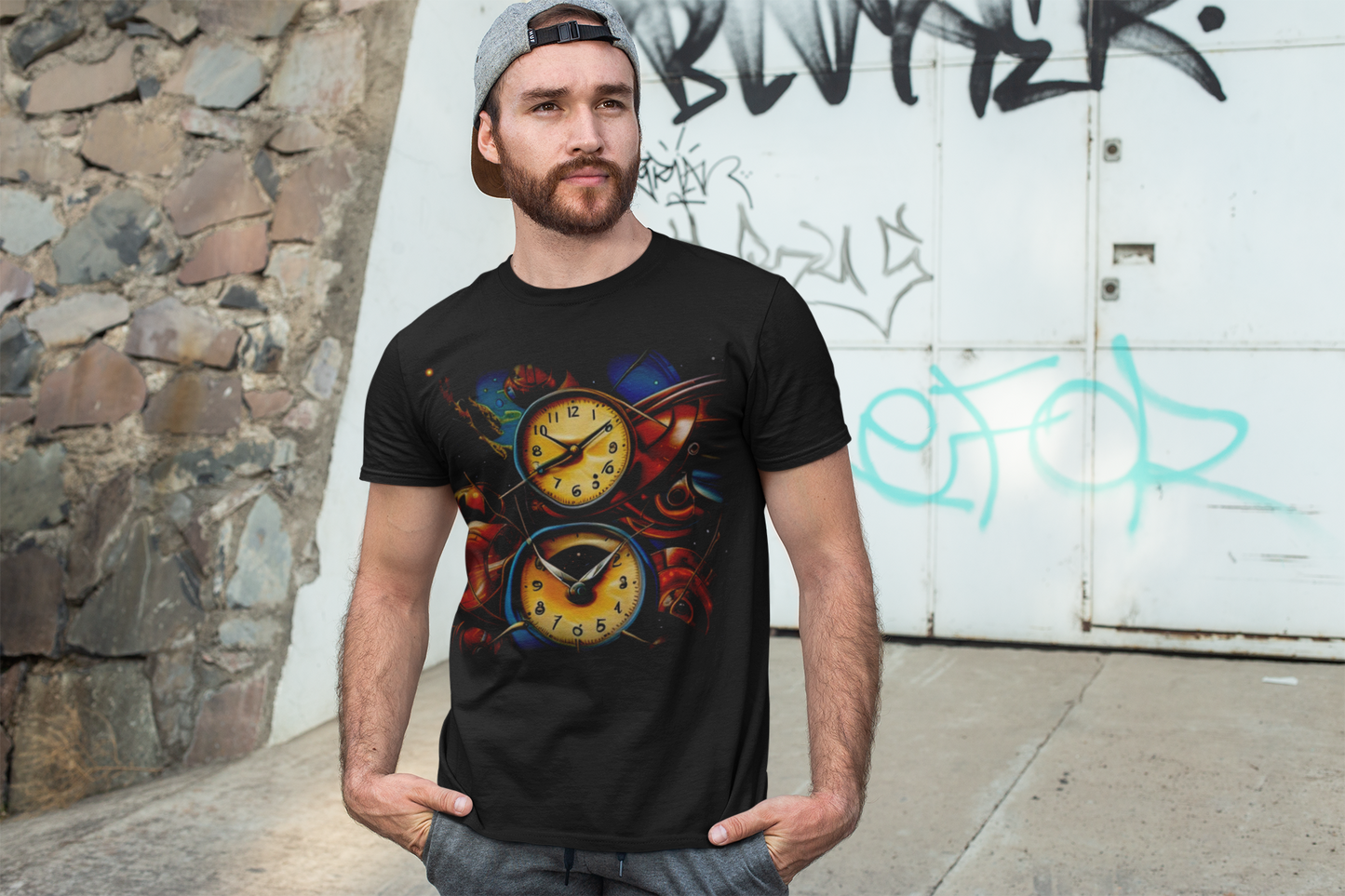 Time Space Graphic T Shirt Gift for Dad One of a Kind Cosmic Self Care Shirt Boyfriend Gift for Him Unique Clock T-Shirt