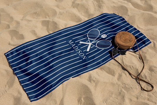 Personalized Pinstripe Tennis Beach Towel