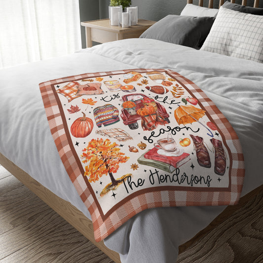 Personalized Tis The Season Fall Plaid Blanket Autumn Home Decor