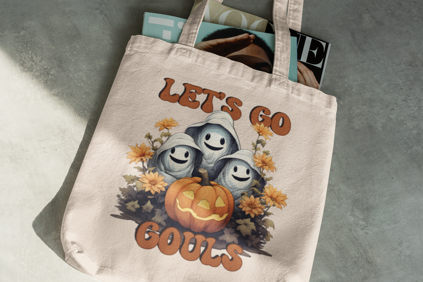 Ghost and Pumpkin Floral Rustic Fall Tote Bag Halloween Pumpkin Bag Rustic Trick or Treat Bag Halloween Candy Bag Halloween Goodie Bag