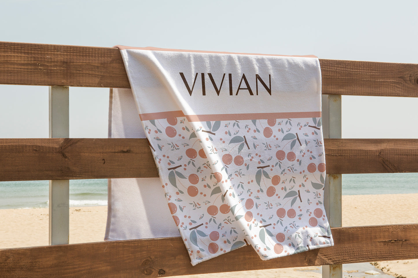 Personalized Pastel Cherry Beach Towel