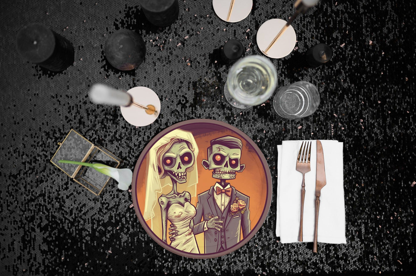 Halloween Wedding Plate Spooky Skeleton Bride and Groom Halloween Wedding Decorations Halloween Party Plates Halloween Wedding Table Plates