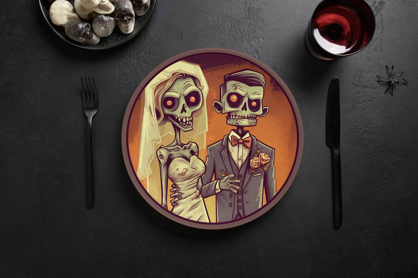 Halloween Wedding Plate Spooky Skeleton Bride and Groom Halloween Wedding Decorations Halloween Party Plates Halloween Wedding Table Plates
