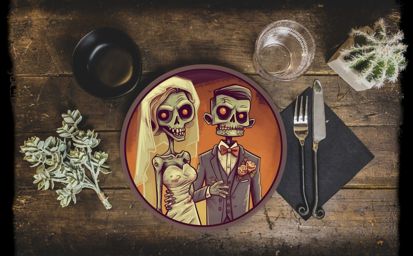 Halloween Wedding Plate Spooky Skeleton Bride and Groom Halloween Wedding Decorations Halloween Party Plates Halloween Wedding Table Plates