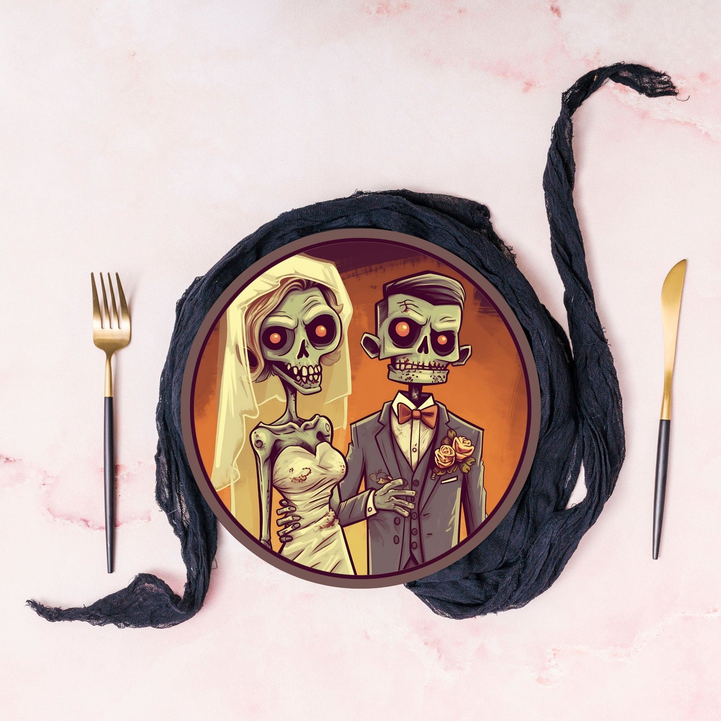 Halloween Wedding Plate Spooky Skeleton Bride and Groom Halloween Wedding Decorations Halloween Party Plates Halloween Wedding Table Plates
