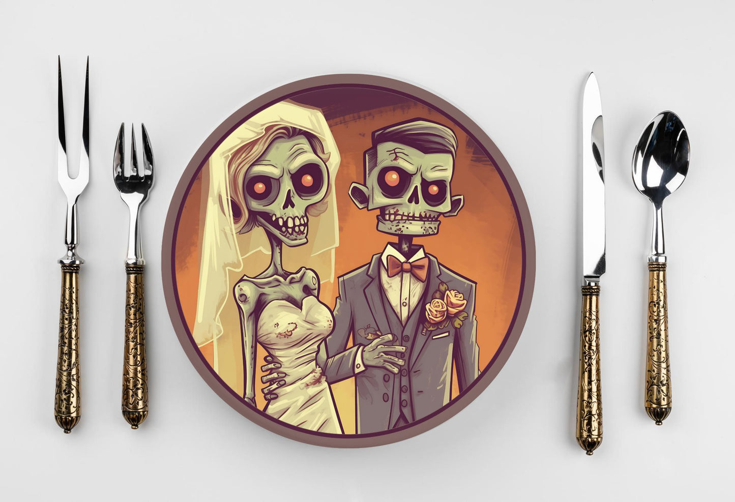 Halloween Wedding Plate Spooky Skeleton Bride and Groom Halloween Wedding Decorations Halloween Party Plates Halloween Wedding Table Plates
