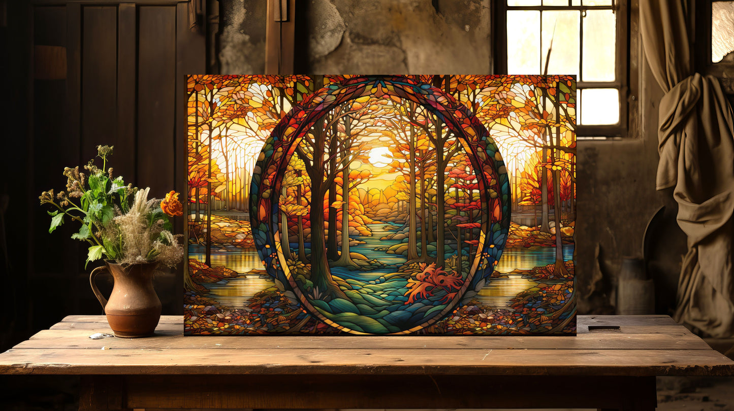 Enchanted Autumn Path Green Forest Abstract Wall Art Modern Rustic Wall Art Farmhouse Fall Home Decor Acrylic Art Print