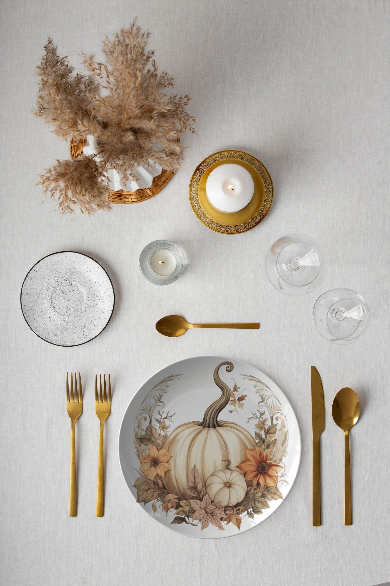 Thermosaf Polymer Plastic White Boho Pumpkin Plates Cottagecore Kitchen Decor