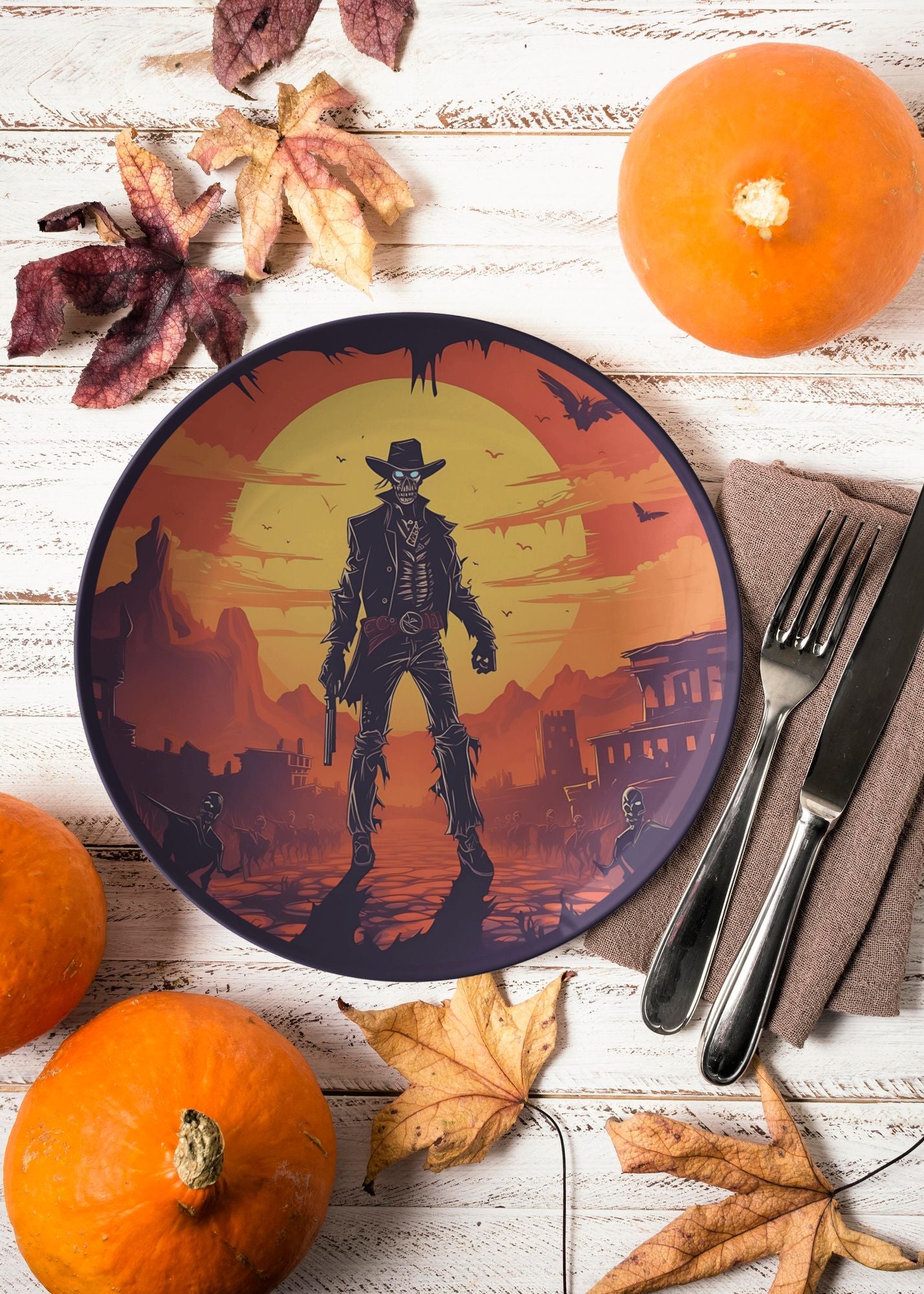 Western Halloween Plates Thermosaf Polymer Plastic Cowboy Halloween Plates