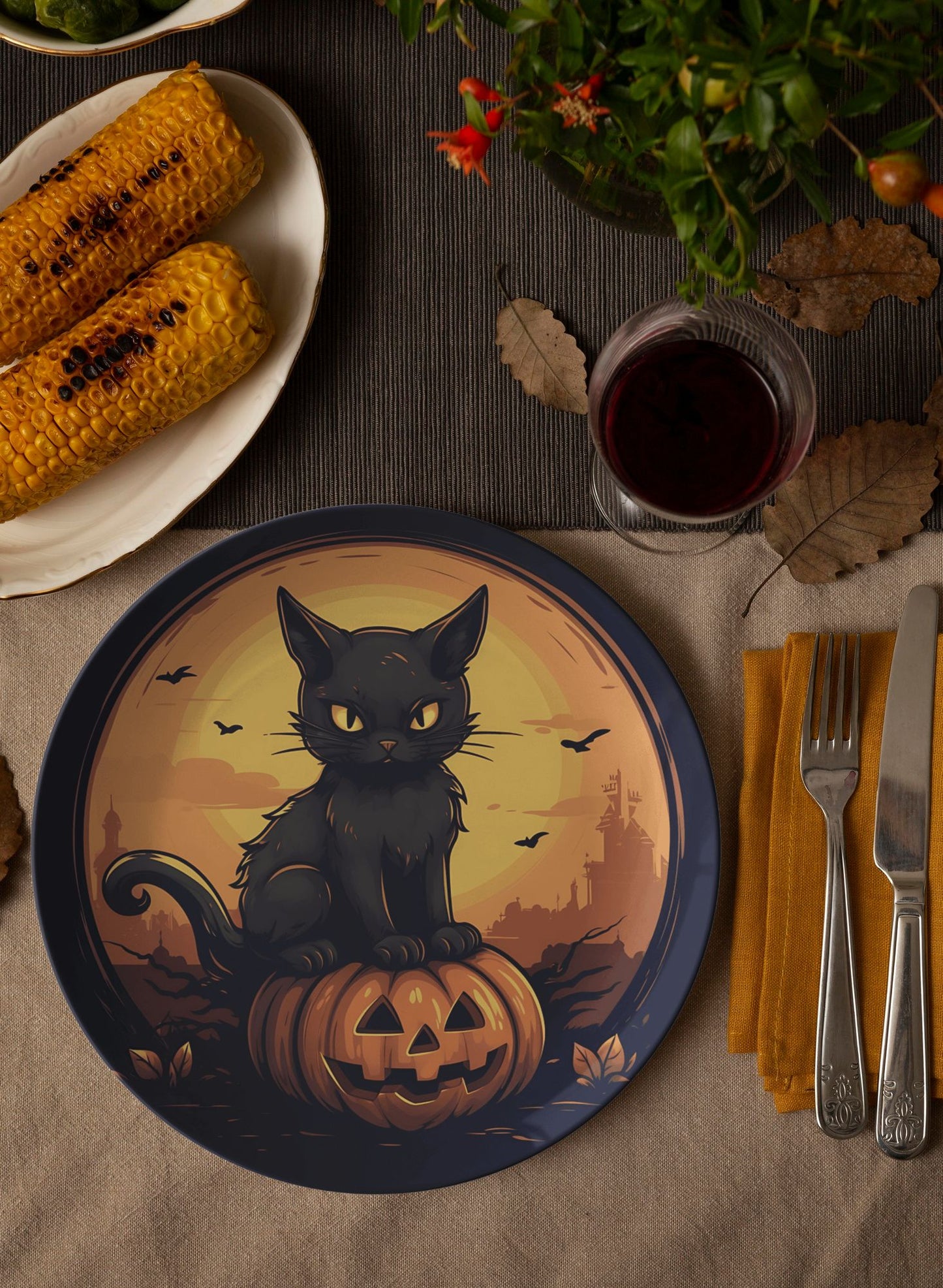 Thermosaf Polymer Plastic Halloween Plates Black Cat Plate