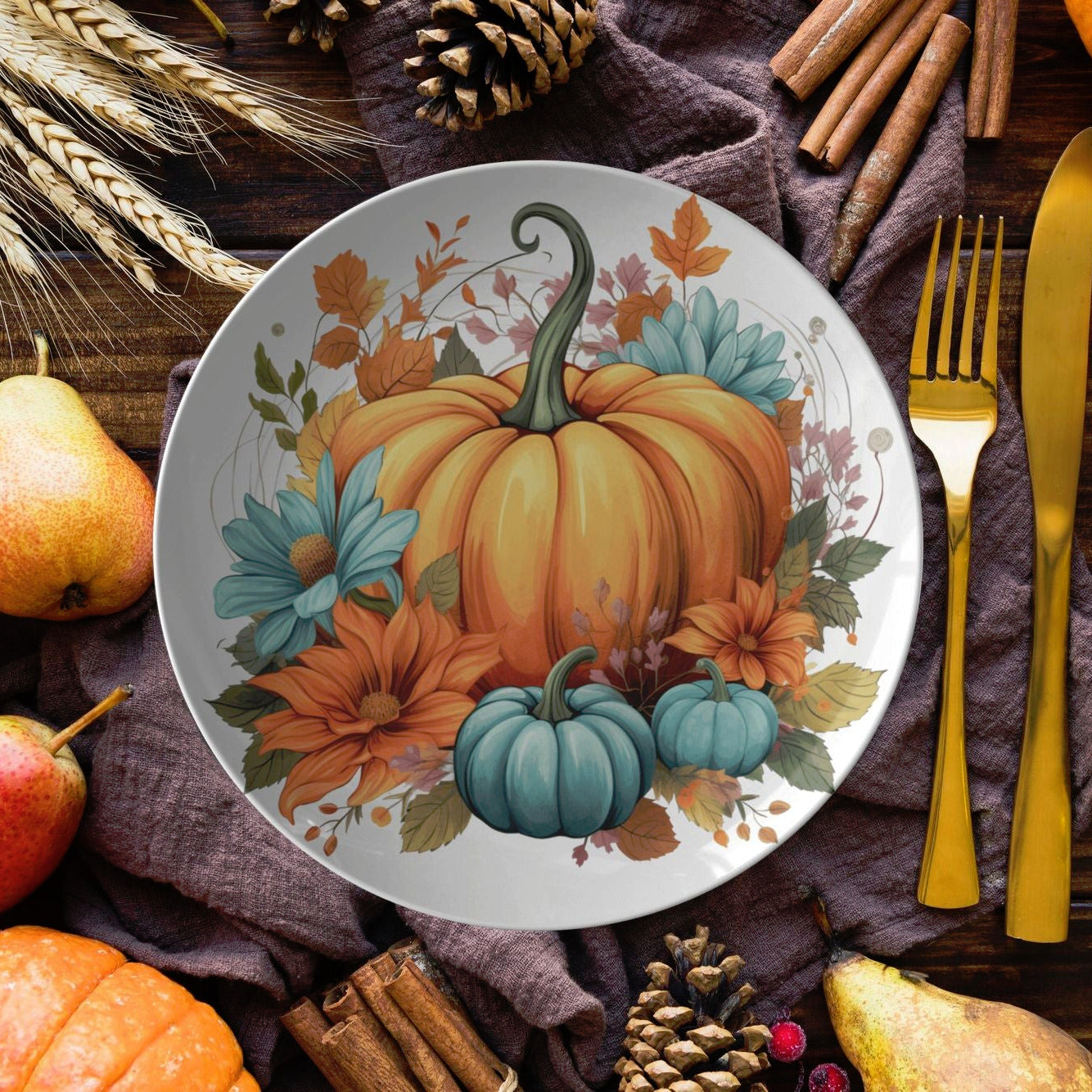 Thermosaf Polymer Floral Pumpkin Dinnerware
