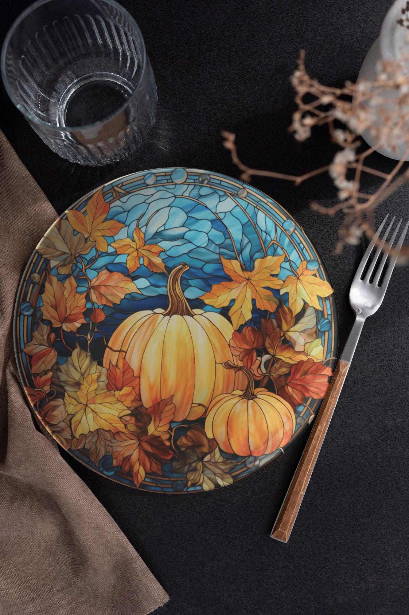 Thermosaf Polymer Plastic Pumpkin Plates Blue Fall Decor