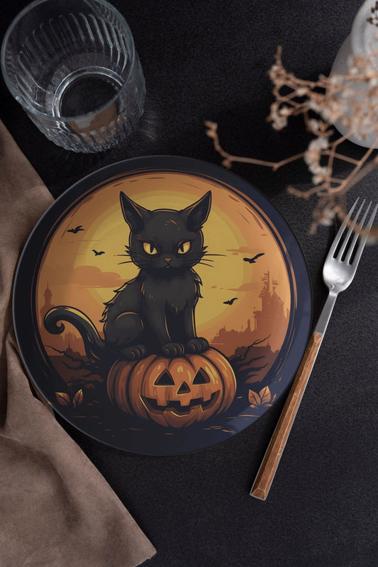 Thermosaf Polymer Plastic Halloween Plates Black Cat Plate