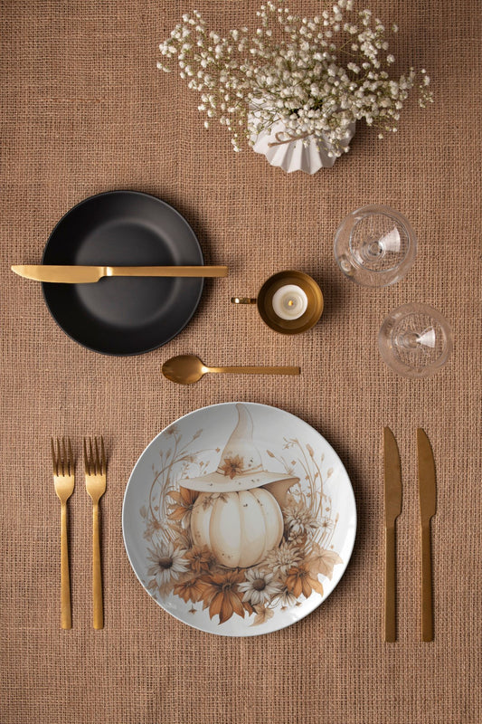 White Boho Pumpkin Thermosaf Polymer Plastic Cottagecore Plates