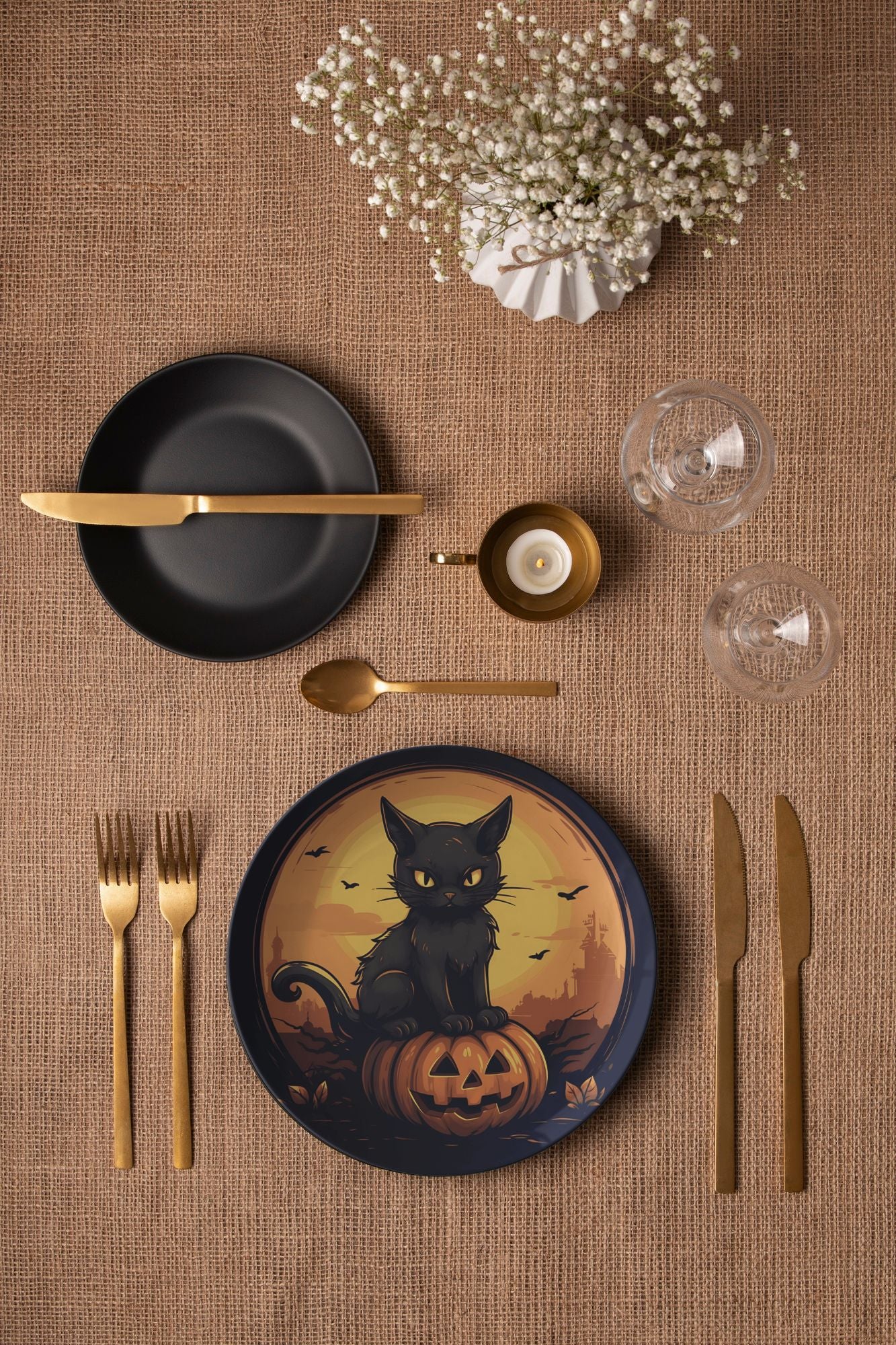 Thermosaf Polymer Plastic Halloween Plates Black Cat Plate