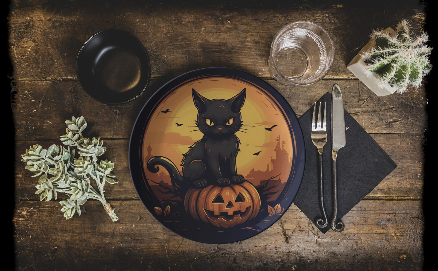 Thermosaf Polymer Plastic Halloween Plates Black Cat Plate