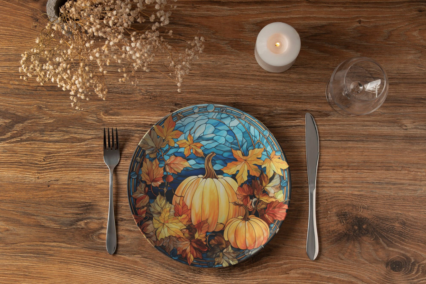 Thermosaf Polymer Plastic Pumpkin Plates Blue Fall Decor
