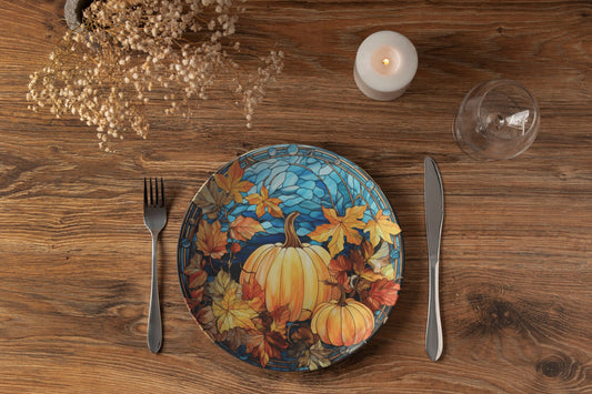 Thermosaf Polymer Plastic Pumpkin Plates Blue Fall Decor