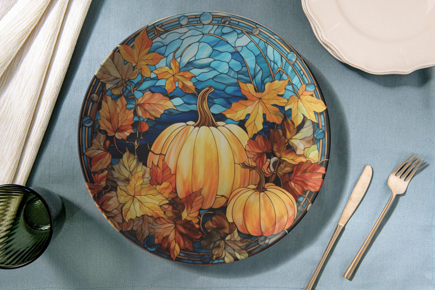 Thermosaf Polymer Plastic Pumpkin Plates Blue Fall Decor