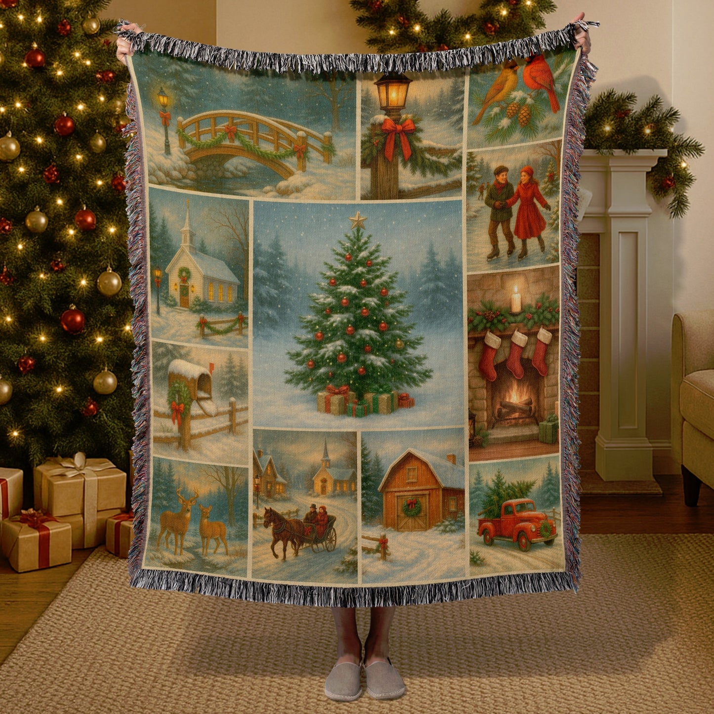 Woven Christmas Throw Blanket