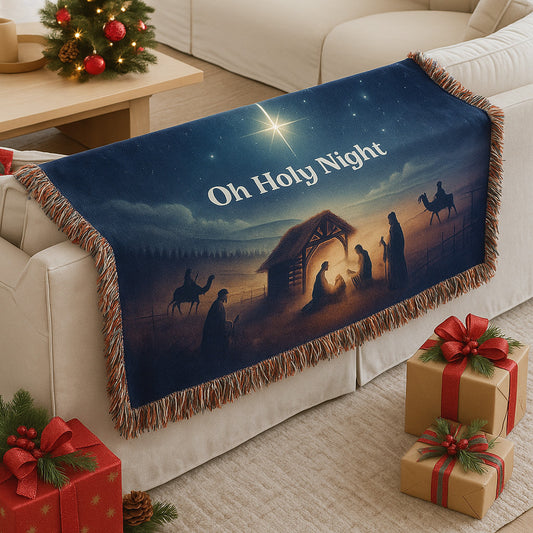 Nativity Scene Woven Christmas Blanket