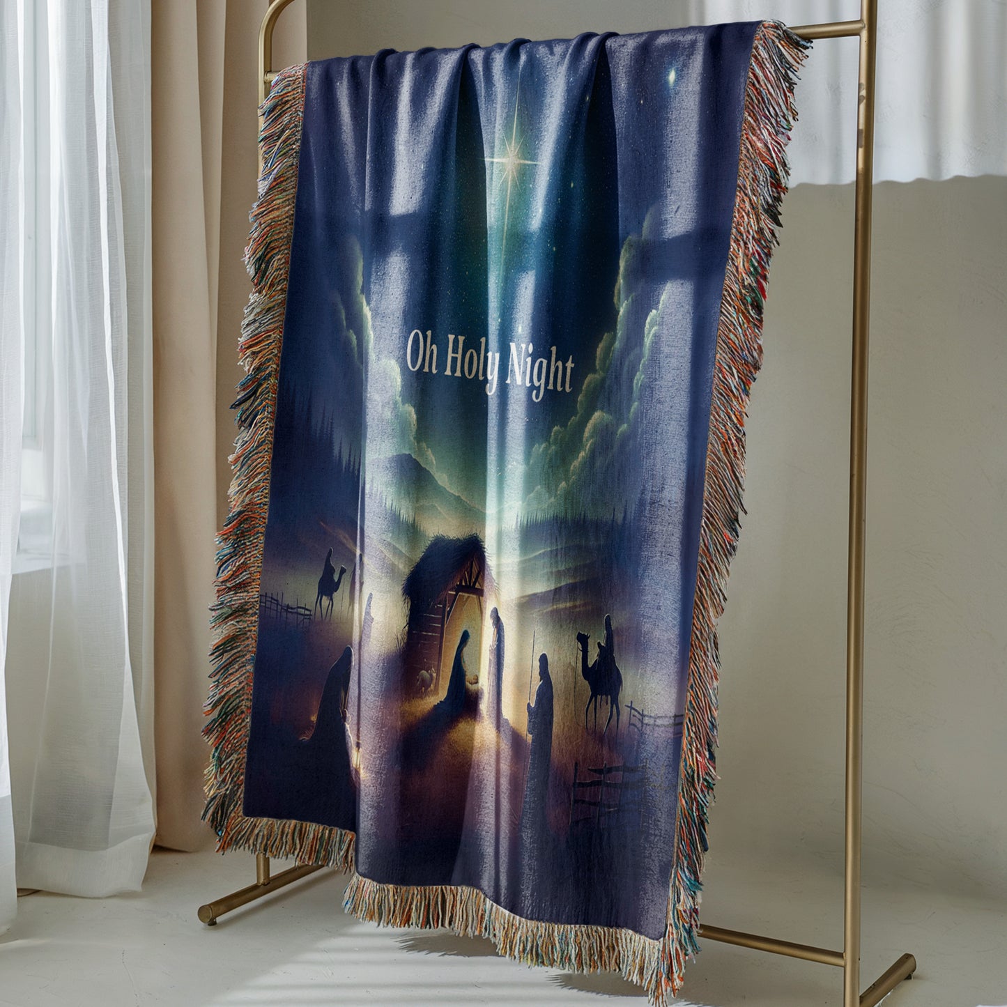 Nativity Scene Woven Christmas Blanket