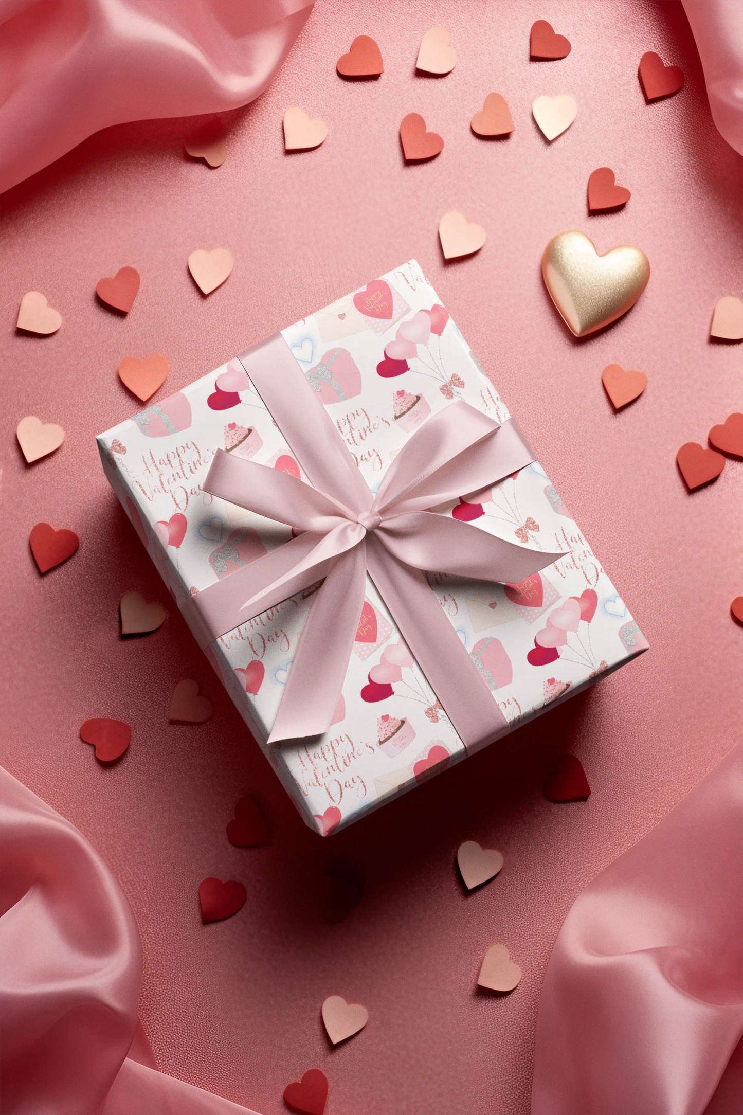 Red and Pink Heart Balloons Valentines Day Wrapping Paper