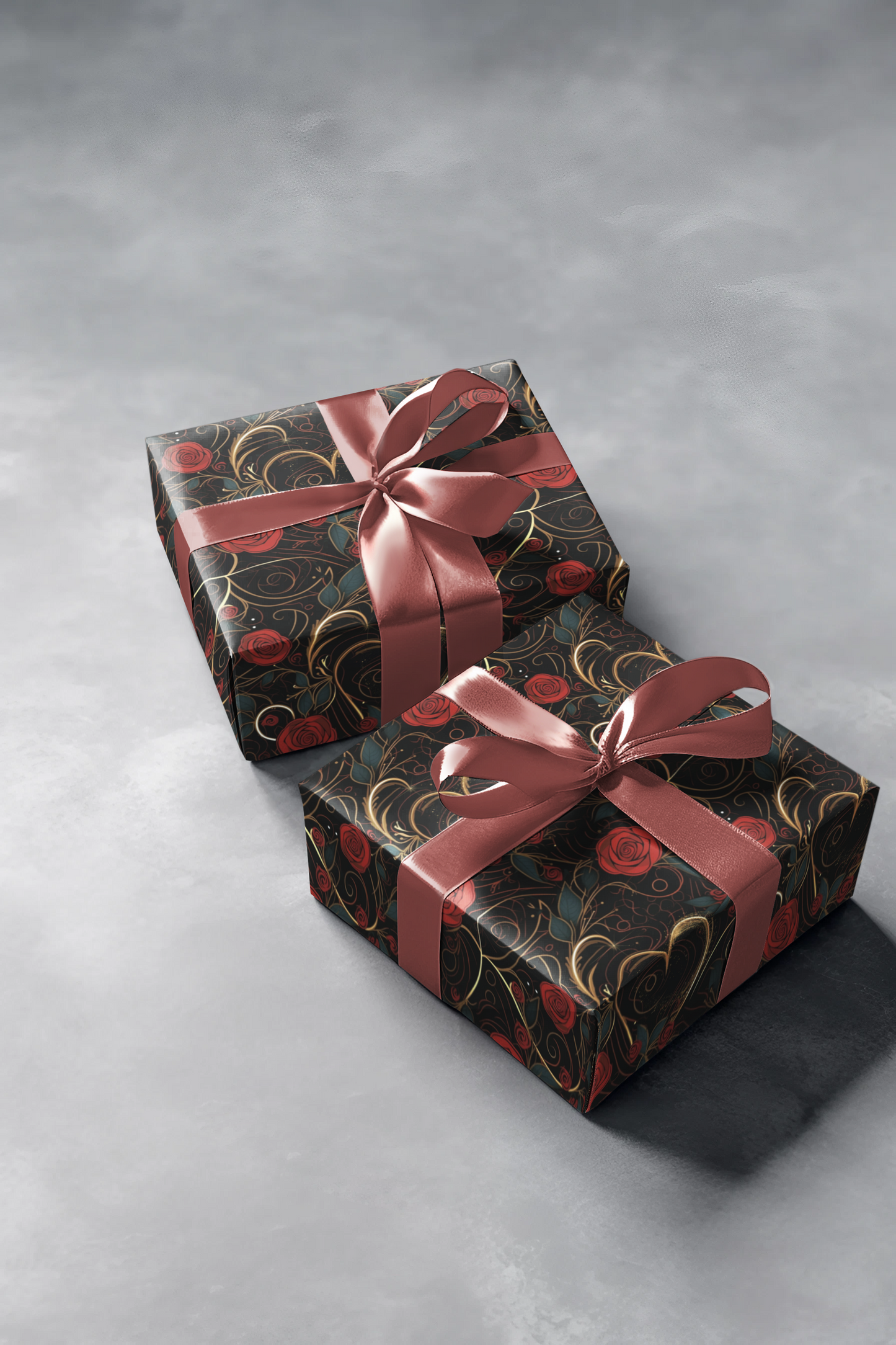 Gold Hearts And Roses Valentines Day Wrapping Paper