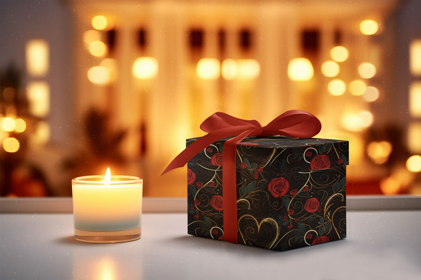 Gold Hearts And Roses Valentines Day Wrapping Paper