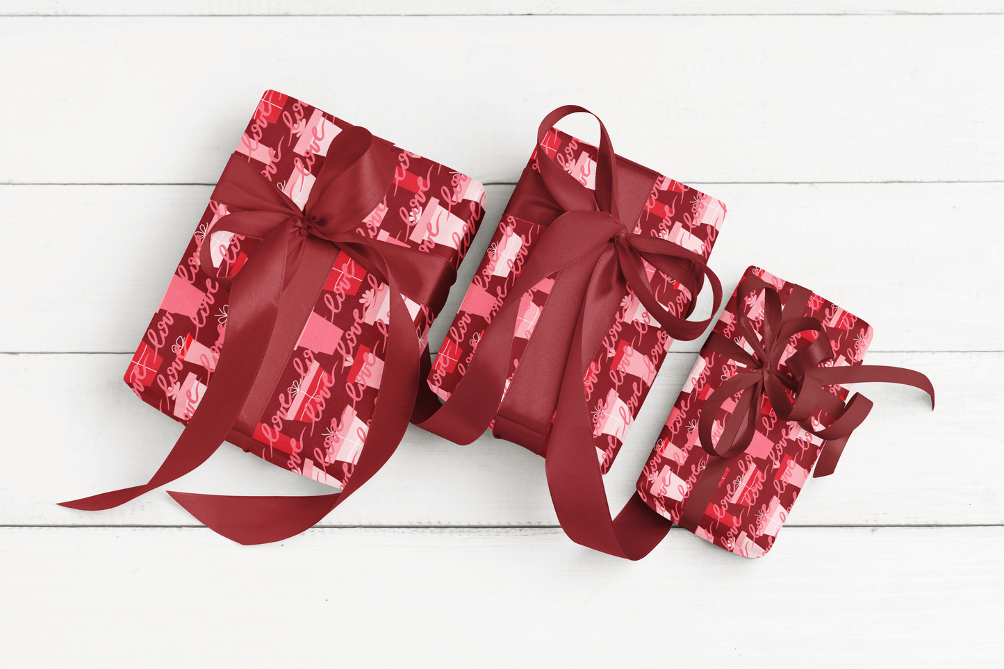 Pink Valentines Day Mid Century Modern Wrapping Paper