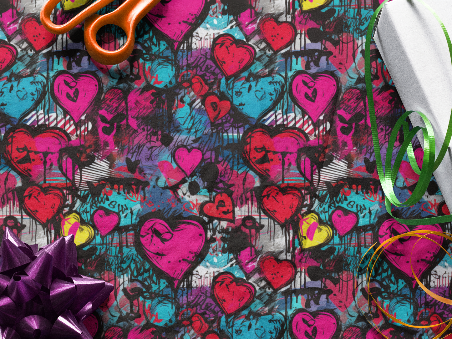 Retro Hearts Valentines Day Wrapping Paper