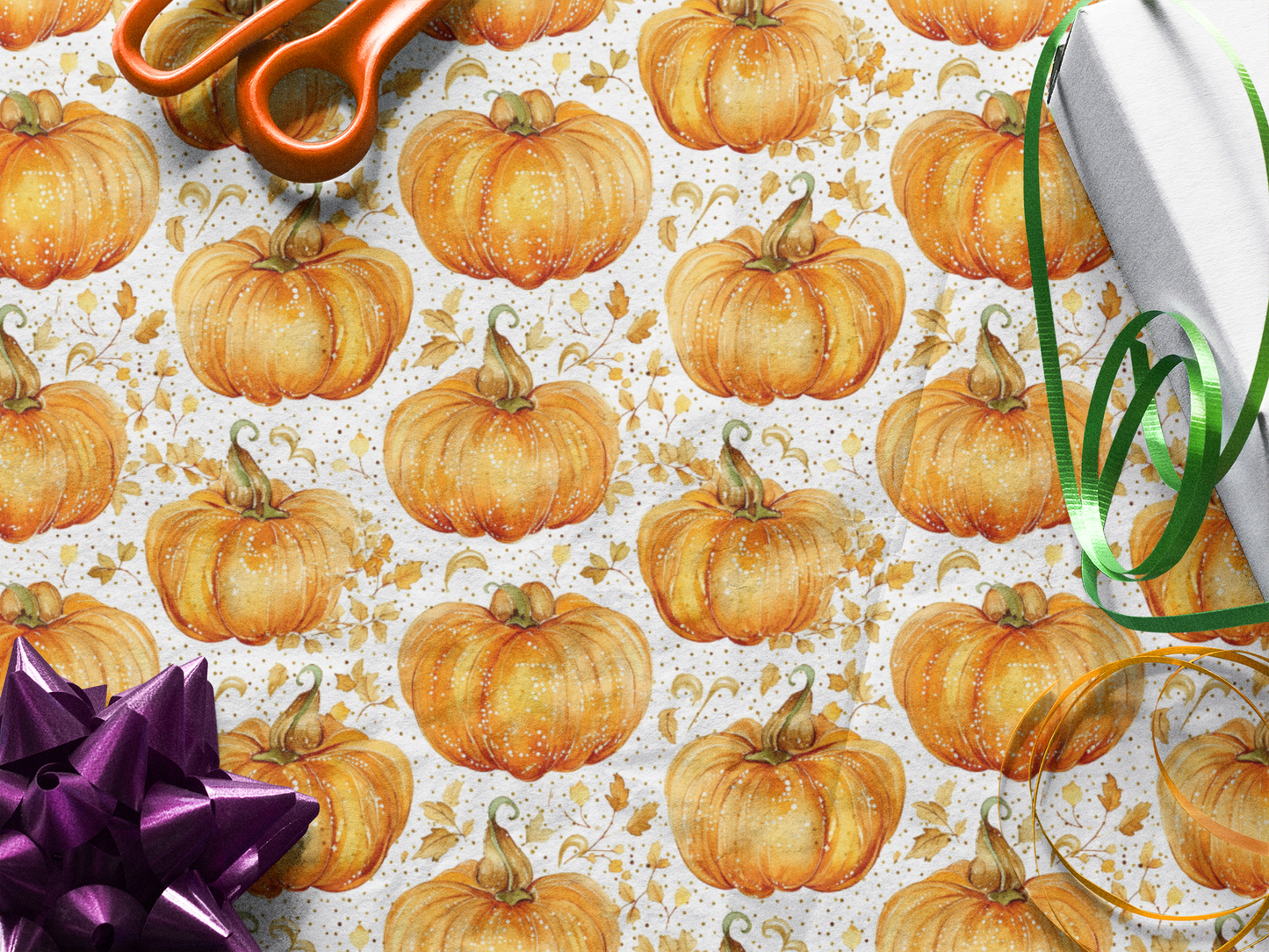 Fall Gift Wrap Holiday Wrapping Paper Roll Pumpkin Wrapping Paper 6 Foot Roll Gift Wrapping Paper Autumn Wrapping Paper