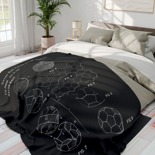 Soccer Ball Patent Blueprint Blanket Soccer Player Gift